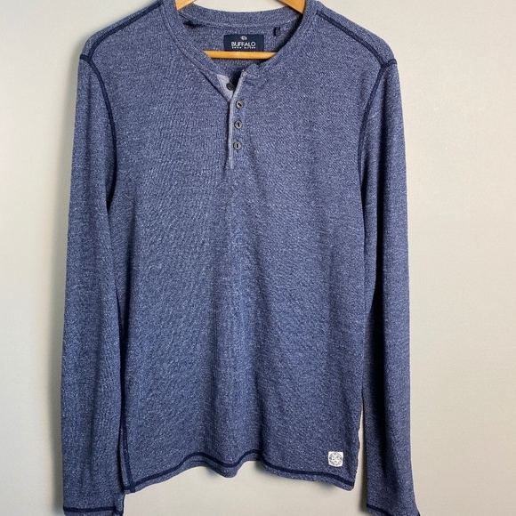 Buffalo David Bitton Men's‎ Blue Long Sleeve Medium Weight Henley T-Shirt Large - Picture 1 of 13
